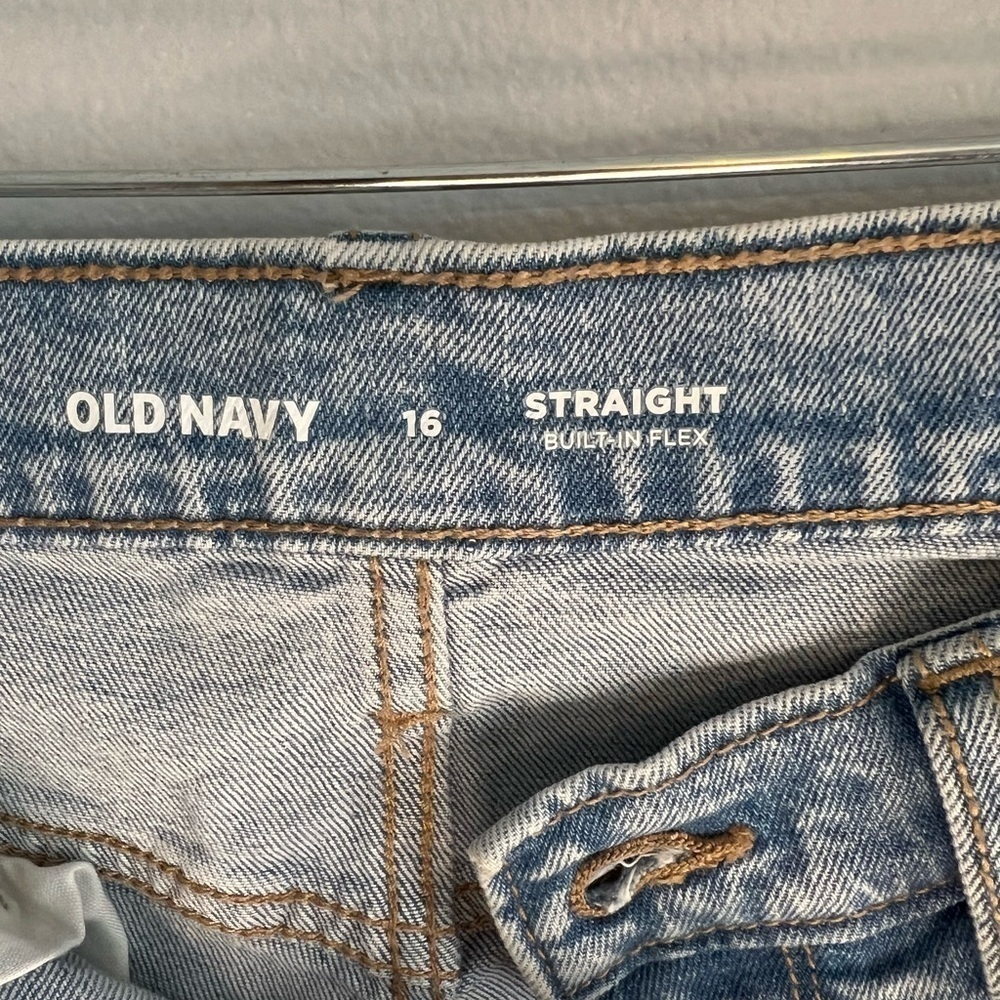 Old Navy Girls Sz 16 Blue Jeans Straight Ankle Built in Flex Adjustable Waist - Picture 9 of 14